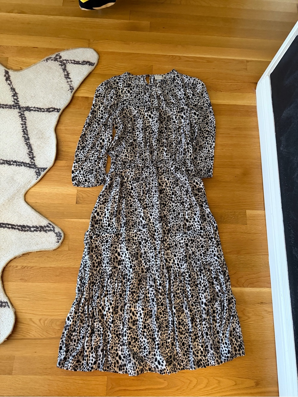Women’s Animal Print Tiered Midi Skirt - Black & White - Picture 3 of 4
